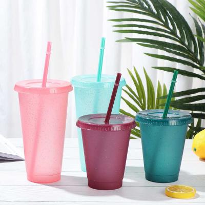 China Sustainable 475ml 16oz Custom Printed Plastic Bubble Tea Cup Coffee Mug With Lid And Straw Glitter for sale