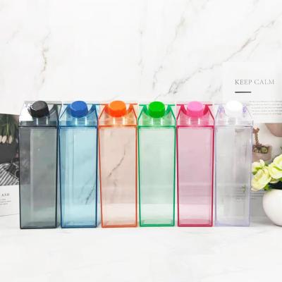 China Wholesale 1000ml Viable Milk Carton Water Bottle 500ml Acrylic Clear Transparent Transparent Milk Storage Bottle With Lid for sale