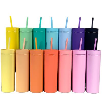 China Sustainable Hot Sale 16oz Double Wall Plastic Cup Insulated Lean Matte Tumbler With Straw for sale