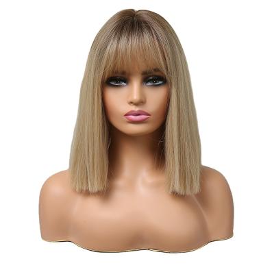 China Daily Use EASIHAIR Brown Women's Gold; s With Bangs Length Straight Hair Medium Heat Resistant Synthetic Wigs For Women Daily Cosplay for sale