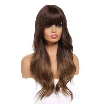 China Long Daily Use EASIHAIR Ombre Brown Water Wave Synthetic Wigs With Bangs Natural Daily Heat Resistant Cosplay Wigs For Black Women for sale