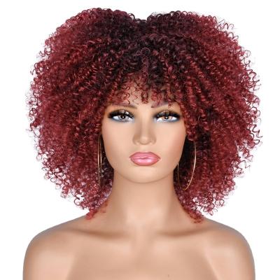 China Short Hair Afro Kinky Curly Curly Wigs With Bangs Ombre Glueless Cosplay African Synthetic Wigs For Black Women High Heat for sale