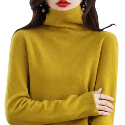 China Custom Sweater Women's Winter Anti-Shrink Sweater Lady Solid Loose Turtleneck Logo Knitted Sweaters for sale