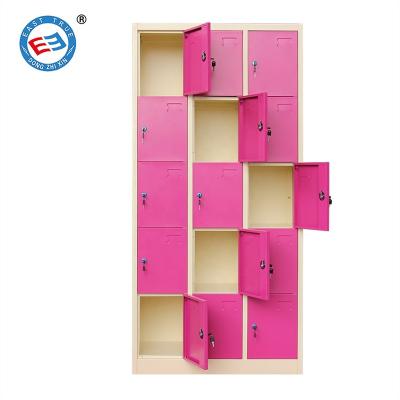 China Office Stainless Steel Luggage Storage Locker Iron Locker 15 Door School Gym Clothes Locker Room Furniture for sale