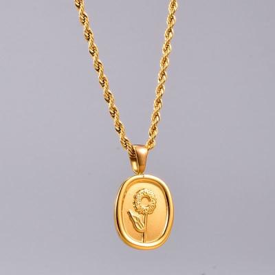 China Lead Free Tasty Flower Nickel Free Charm Stainless Steel Gold Plated Coin Pendant Necklace For Women Men Gifts for sale