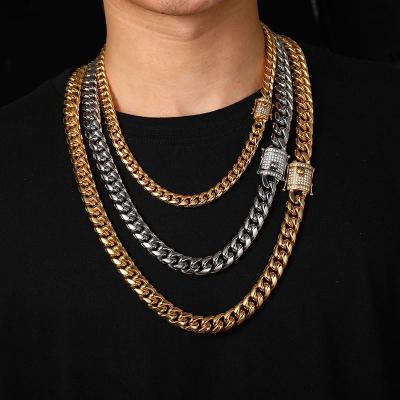 China Wholesale Hiphop European and American Zircon Necklace Stainless Steel Cuban Hip Hop Jewelry Chains For Women Men for sale