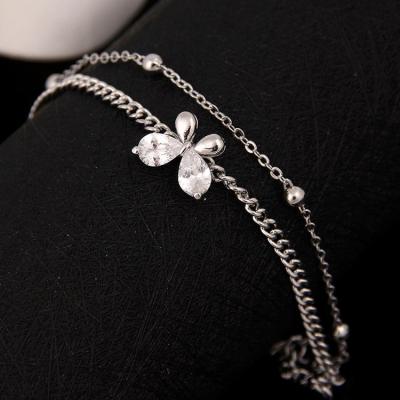 China Nickel free; Lead Free Crystal Butterfly Bracelet Girls Rose Gold Silver Available Double Layer Chain Butterfly Bracelet for sale