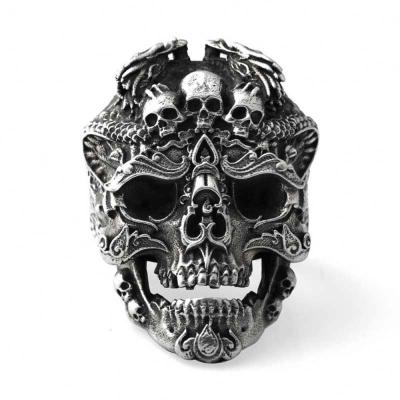 China Male Skeleton Ring Predators Skull Ring Vintage Style Gothic Punk Warrior Band Huge Silver Popular Hot Head Punk for sale