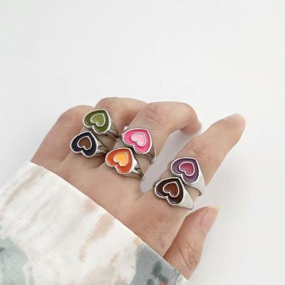 China FASHIONABLE Amazon Sold Product Ideas 2022 New Gold Plated Heart Seal Ring Oil Droplets Colored Double Heart Enamel Ring for sale