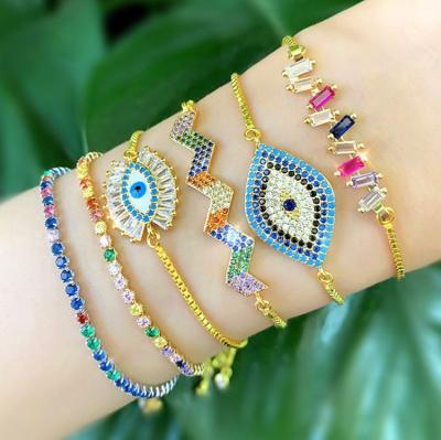 China Hot sale lady kc gold zircon diamond jewelry Dubai colorful Zircon bracelet gold plated jewelry colorful zircon bracelet for sale