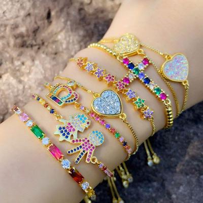 China Tennis Crystal Zircon Eyes Bracelet Colorful Zircon Bracelet 2020 New Fashion Charm Adjustable Bohemian Pack Set FemmeJewelry Accessories for sale