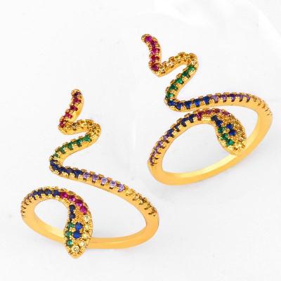 China Zircon Rings Ring Woman 18k Gold Open Cubic Zircon Jewelry Ring Gold Pave Rainbow 4A Rainbow Serpent Jewelry for sale