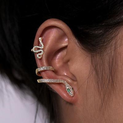 China Wholesale TRENDY Vintage 2pcs Gold Plated Crystal Zircon Snake Ear Bone Cuff Clip Earring Set For Women Trendy 2022 Jewelry for sale