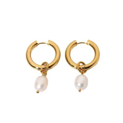 China New Fashionable Women Jewelry Western Style 18K Gold Double Plated Single Freshwater Pearl Dangle Earrings Unique Jewelry for sale