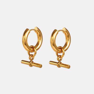 China Fashionable Wholesale Custom Shape Dangle Earrings Stainless Steel T Bar Elegant Jewelry 18K 18K Earrings For Women Daily Accessories for sale