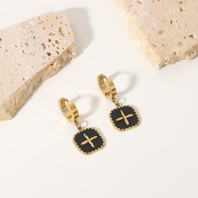 China Trendy Drop Fashion Black Square Oil Accessories Women's Cross Earrings Studs Stainless Steel Earrings Jewelry for sale