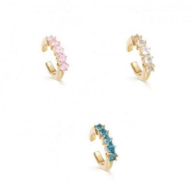 China New Trendy Elegant Trendy 925 Sterling Silver Wedding Clip Earrings No Piercing C Ear Cuff Shape Colorful Stones Earrings For Women for sale