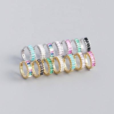 China TRENDY Colorful Small Rectangle Circle Hoop Earrings For Women Wedding Jewelry Geometry Huggie Pendant 925 Sterling Silver Earrings for sale