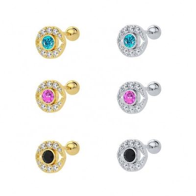 China FASHION Colorful Eye Stud Piercing Earrings For Women Fashion Colored Zircon Earring Jewelry Fine Wedding Gift Plata 925 Plata for sale