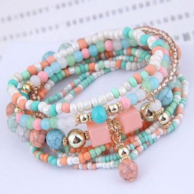 China TRENDY Bohemian Colorful Multilayer Seed Bead Fashion Tassel Charm Bracelet Handmade Woven Sets For Women Jewelry for sale