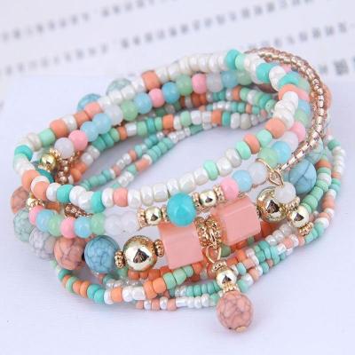 China TRENDY Bohemian Colorful Multilayer Seed Bead Fashion Tassel Charm Bracelet Handmade Woven Sets For Women Jewelry for sale