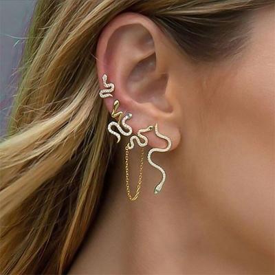 China 2021 TRENDY New Fashion 5 Pairs/Sets Hip Hop Women Jewelry Iced Out Silver Plated Gold Stud Earrings Crystal Snake Stud Earring Set for sale