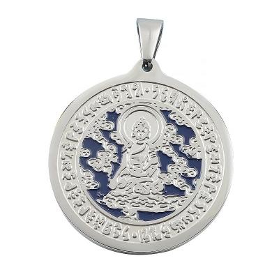 China Zhenyan Zhentzon Blue Round Couples Lifting Mirror Charm Religious Titanium Steel Tantra Medicine Buddha Heart Incantation Pendants for sale