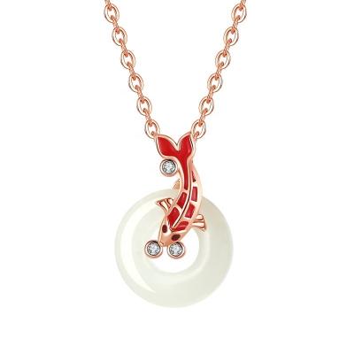 China Other Style S925 Silver and Tian Jade Chinese Carp Charm Necklace for sale