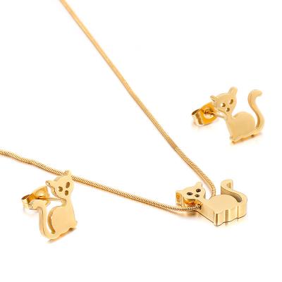 China Korean style fashion simple 316L stainless steel cute cat necklace earrings set for baby girl for sale