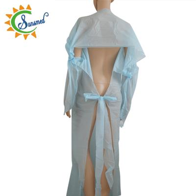 China Disposable CPE Thumb Gown Isolation Hospital Products Hospital CPE Surgical Gown for sale