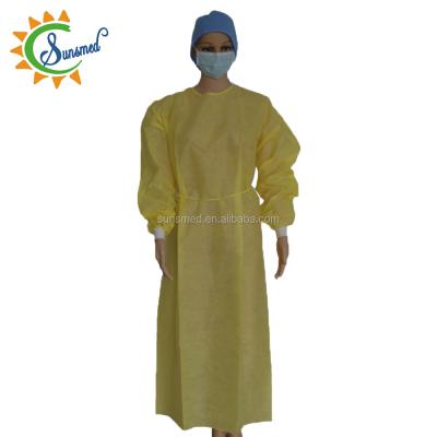 China Ultrasonic Sewing Non Woven SMS Gowns Disposable Ultrasonic Isolation Gown Yellow Nonwoven Surgical Gown for sale