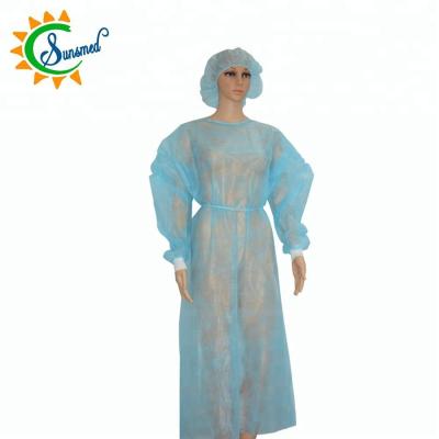 China Disposable Isolation Gown PP Nonwoven Isolation Gowns With Knitted Cuff for sale