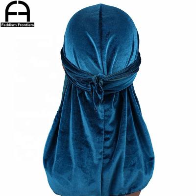 China Men Soft Velvet Durag Tail Long Outside Stitch Durags Wave Cap Bandanas For Men Head Scarf Durag for sale