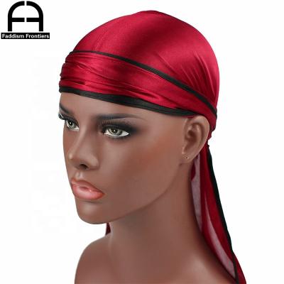 China Soft Men Silk Durag Black Quilting Ties Long Hat Bandanas Silky Wave Hair Durags Head Durag Scarf for sale