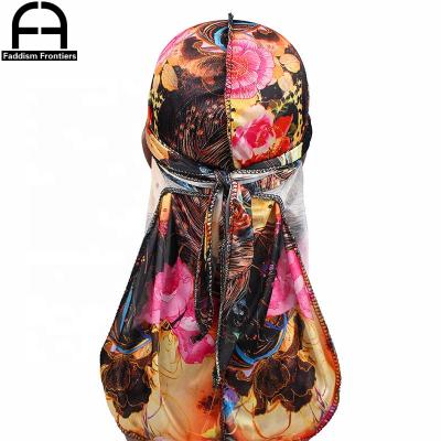 China Silky High Quality Satin Durags Floral Printing Soft Men's Durags for sale