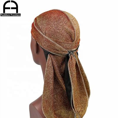 China Soft Unisex Glitter Durag Men's Shiny Durag Bandanas For Men Waves Hat Headwrap for sale