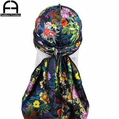 China High Quality Soft Velvet Men's Durag Floral Print Durag Waves Turban Hat for sale