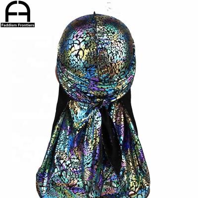 China Men's Laser Durags Durags Soft Colorful Silk Turban Bandana Unisex Silky Long Tail Waves Cloth for sale