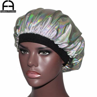 China Luxury Holographic Glossy Women Sleep Hood Wide Band Hood Hat for sale