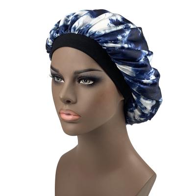 China Outdoor High Quality Large Size Silk Tie Dyed Hood Lifestyle Print Hood For Women Ladies Sleeping Night Hat Customized Hoods for sale