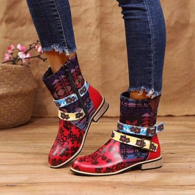 China 2021 new style thick-soled women's snow boots Bohemian national nude low-tube boots CUSHIONING for sale