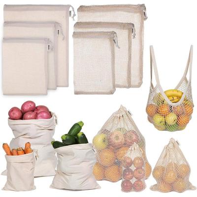 China Recyclable Eco Friendly Reusable Organic Cotton Mesh Bags For Cotton Product Drawstring Bag Fruits And Vegetables for sale