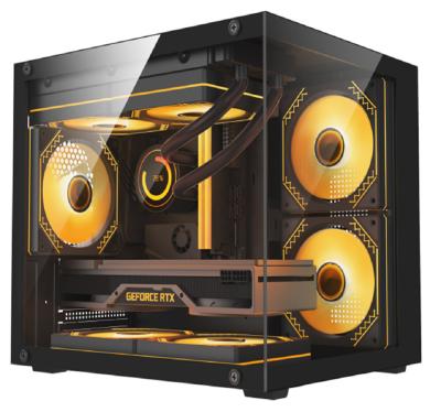 China The compact design includes 1 HDD and 2 SSD bays, 0.35mm SPCC steel, 3 x 12cm fans, and glass panels on the left and front for sale