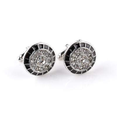 China Black Silver Rhinestone Crystal French Men Shirt Birthday Fashion Enamel Cufflinks for sale