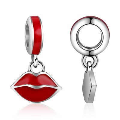 China Silver Most Popular DIY 925 Sterling Silver Red Lip Charms For Bracelet Making for sale