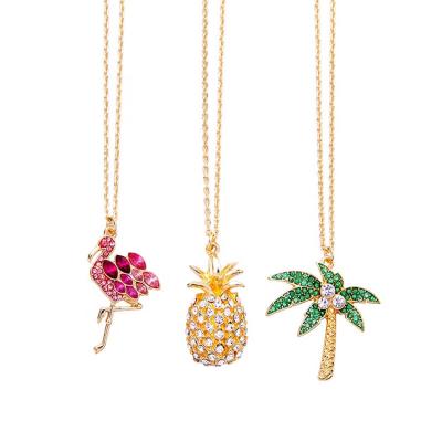 China Environmental Friendly Pink Crystal Pendant Necklaces, Pineapple Pendants Tree Pendants Necklace Ins Style Flamingo Jewelry for sale