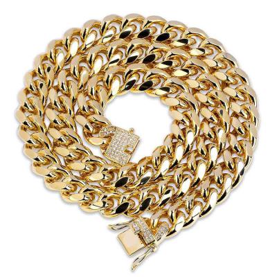 China Hiphop Men's Cuban Link Chain Gold Plated Copper Hip Hop Zircon Necklaces Jewelry 20inch, 24inch, 30inch for sale