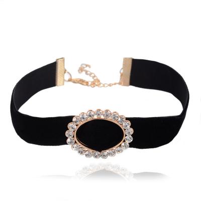 China New Arrival Unique Statement Environmental Friendly Crystal Oval Black Velvet Choker Necklace For Women Jewelry for sale