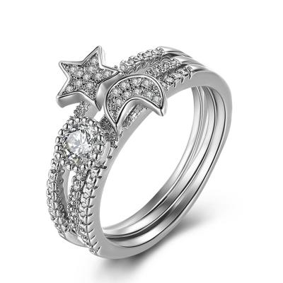 China Fashion China Factory Jewelry Direct Wholesale Moon Star Shape Zircon Rings for sale