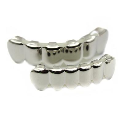 China Silver Color Hiphop Dental Top&Bottom Grillz Hip Hop Teeth Grills Set for sale